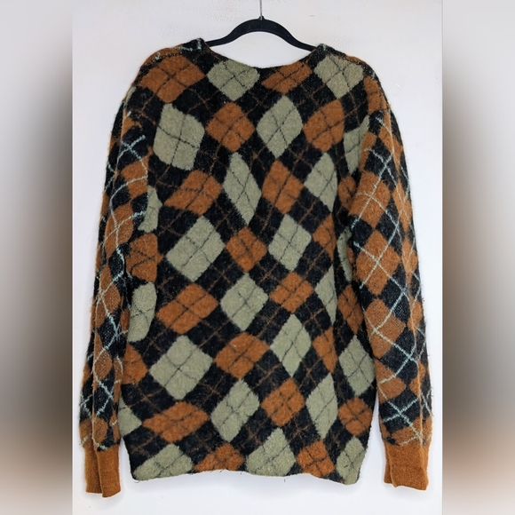 ALLSAINTS Fitzroy Warped Argyle Jacquard Men's Cardigan Sweater Size XL - Picture 5 of 7